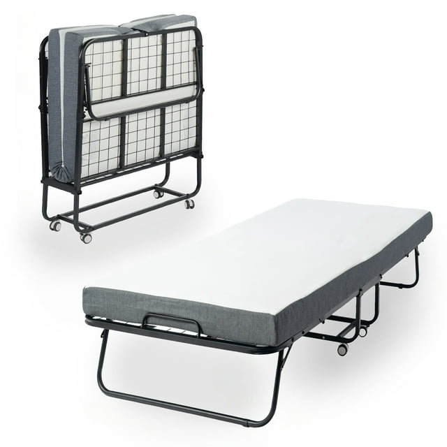 HOMYLIN Cama Plegable con colchón, Cama de Adultos abatible Metal Individual,96 * 190cm portatil Plegable para Invitados con colchón de Espuma viscoelástica y Marco de Metal Resistente sobre