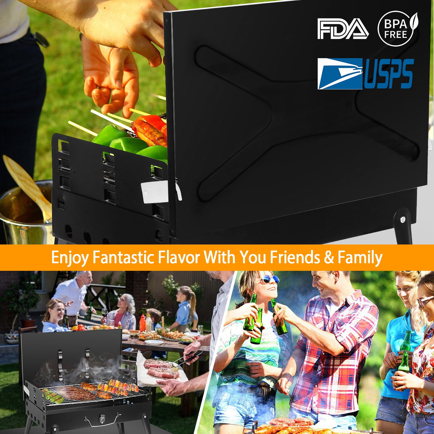 Imountek Portable Charcoal Grill Foldable BBQ Suitcase Grill for Outdoor Camping Picnics Garden Grilling, 16.7x10x17.7 inches