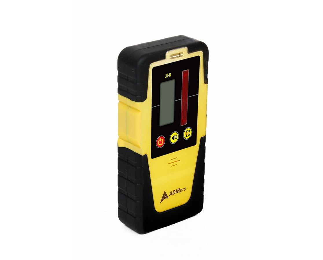 AdirPro Universal Rotary Laser Detector (LD-8) - Digital Rotary Laser Receiver with Dual Display and Built-In Bubble Level, Compatible with All Red Rotary Lasers - Includes Rod Clamp