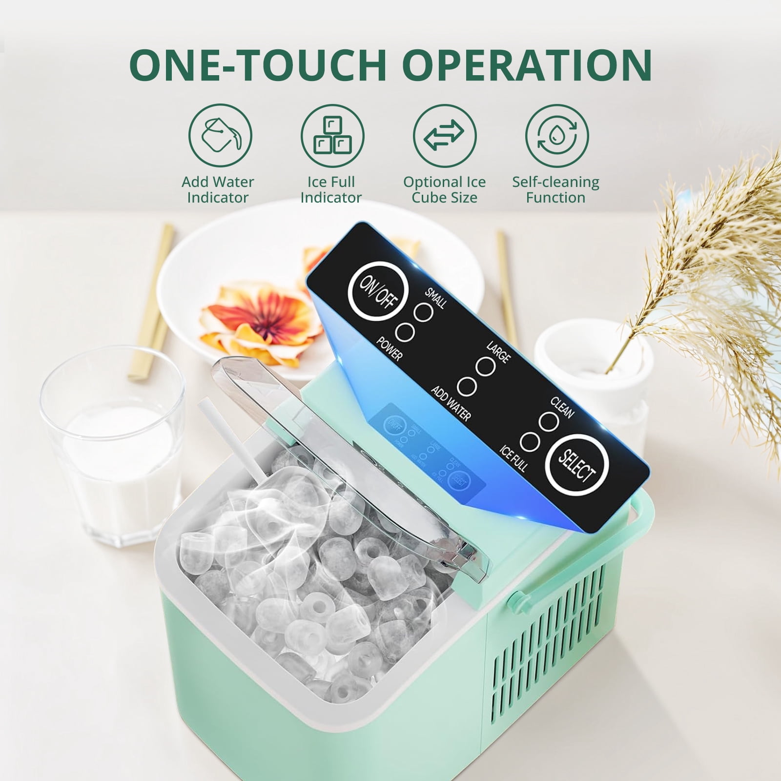 Atilioo Countertop Ice Maker with Handle, Ice in 6Mins, 26 Lbs/24H, 2 Sizes Bullet, Portable Ice Maker Machine with Self-Cleaning for Home/Bar/Camping/RV, Blue