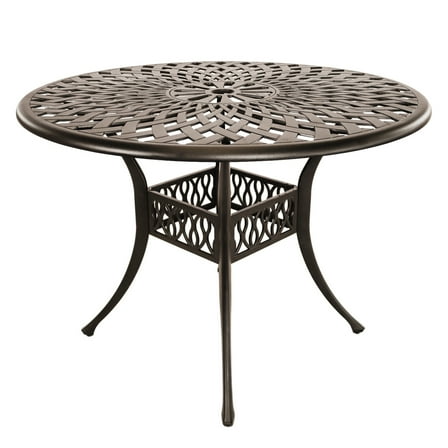 Withniture Outdoor Table with Umbrella Hole Patio Dining Table 42" Cast Aluminum Table Rust Resistant Round Dining Table