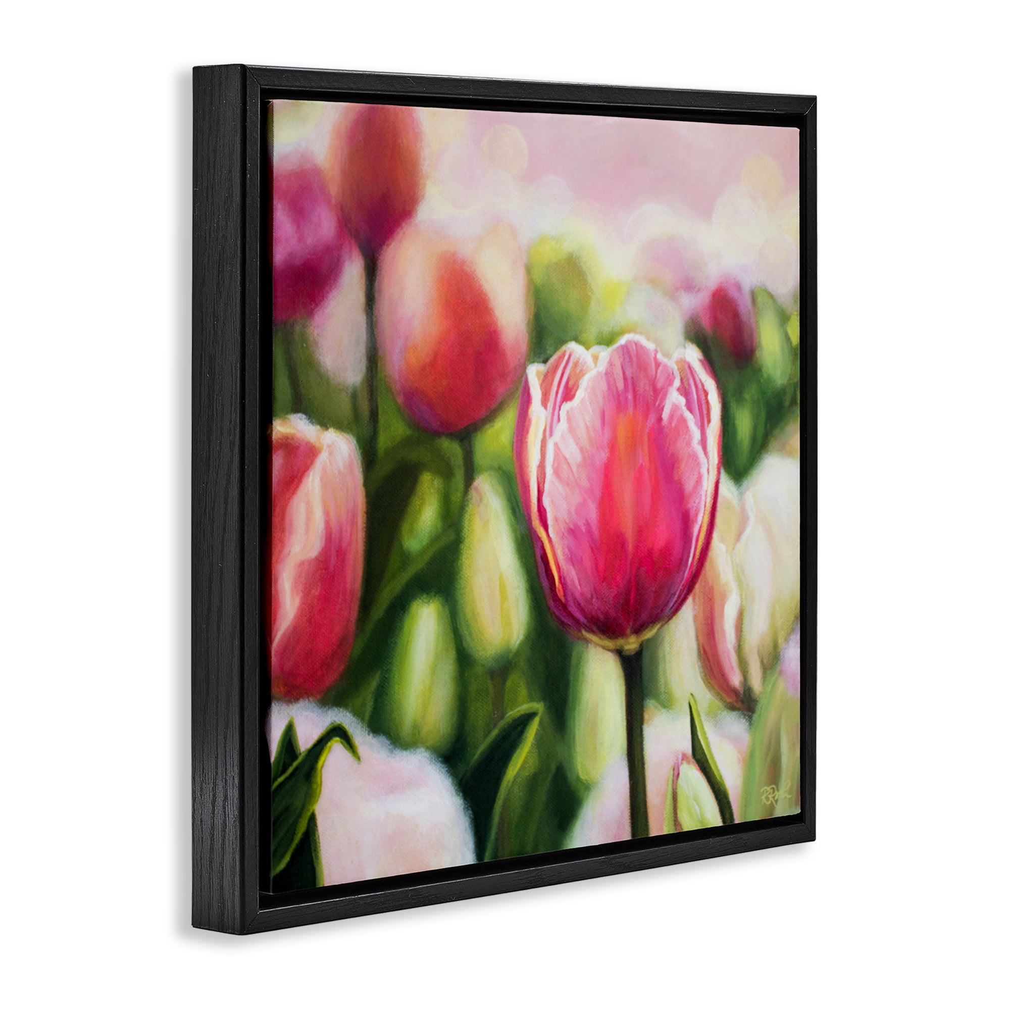 Stupell Industries Blooming Tulips Garden Plants & Flowers Painting Black Floater Framed Canvas Art Print Wall Art, 18 x 18