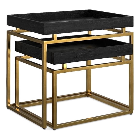 Simpli Home Simpli Home Macy 2-Piece Solid Wood & Metal Nesting Table in Black/Gold