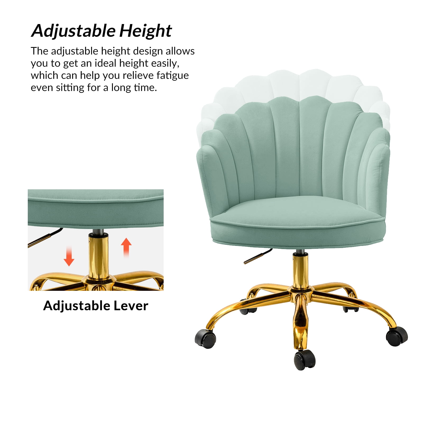 Makeup Vanity Chair Velvet Upholstered Office Task Desk Chairs Swivel Adjustable Sage