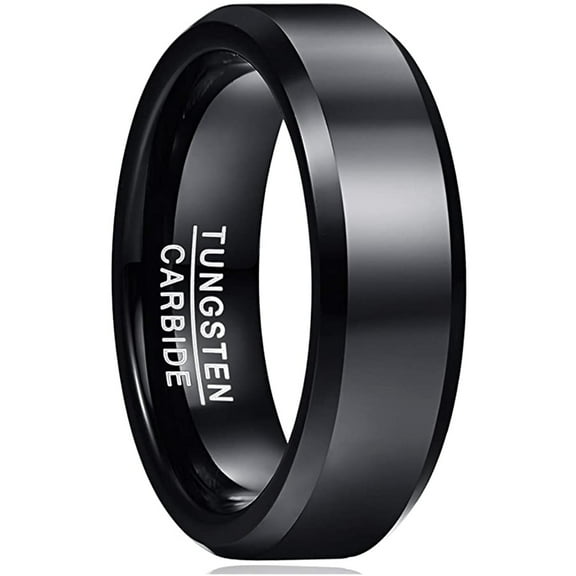 6mm Classic Black Tungsten Rings for Men Minimalist Wedding Band with Beveled Edges