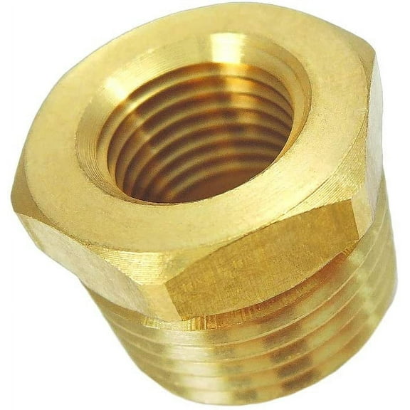 All Tool Depot Brass Reducer Hex Bushing Threaded Pipe Fitting 1/2" NPT Male x 3/8" NPT Female Adapter (1 Pack)