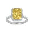 thumbnail image 2 of Ronaldo - Radiant Cut Canary Yellow Moissanite Lab- Diamond Engagement Ring With Pave Band and Halo, 2 of 5