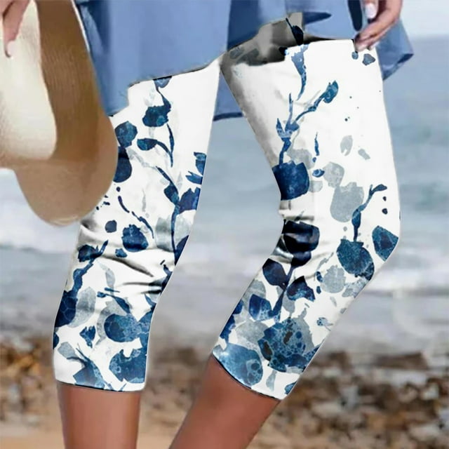 Snoarin Capris d'Été Grande Taille pour Femmes Pantalons Courts Imprimés Taille Élastique Décontractée pour Femmes en Solde