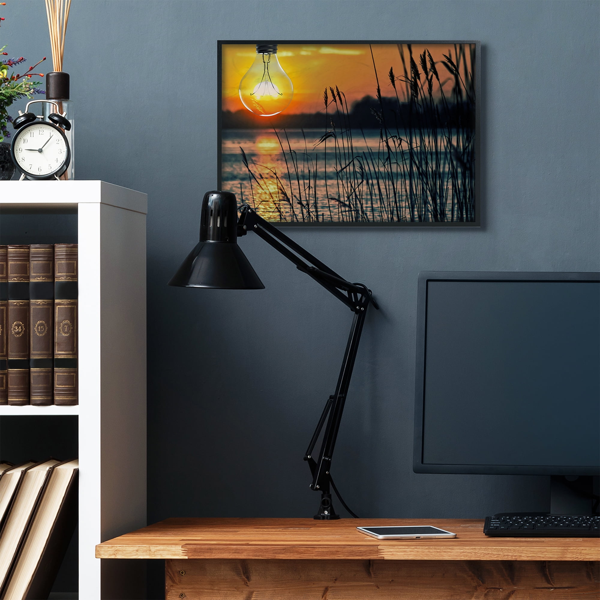 Stupell Industries Lightbulb Sun Lake Reeds Photograph Framed Wall Art by Marcus Prime, 24" x 30", Black Framed