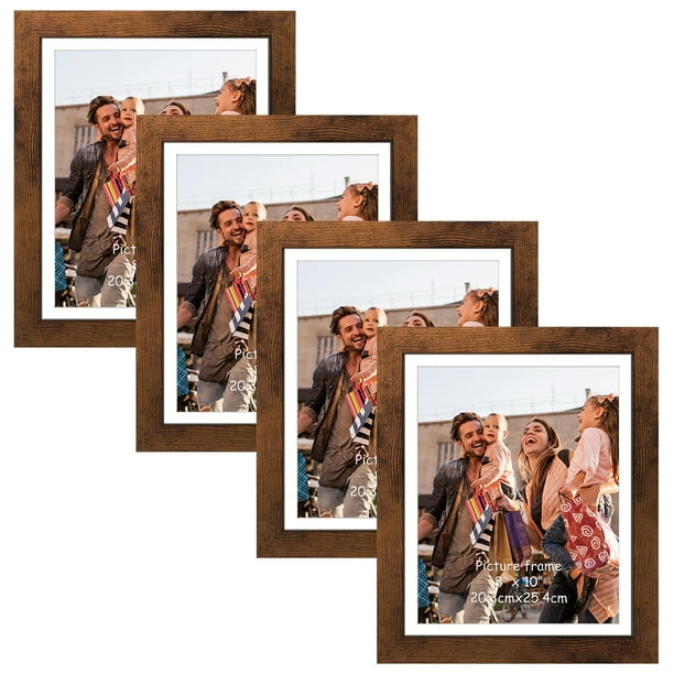 4 Pack 8x10 Picture Frames with Mat or 9x11 without Mat, Rustic Brown