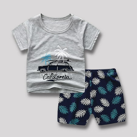 

Herrnalise Toddler Boys Cartoon Print Pattern Short Sleeve Clothes Summer Two-piece Sute Toddler Boys Clothes