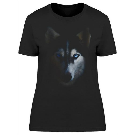Husky Face In Darkness T-Shirt Women -Image by Shutterstock Women T-Shirt, Female x-Large