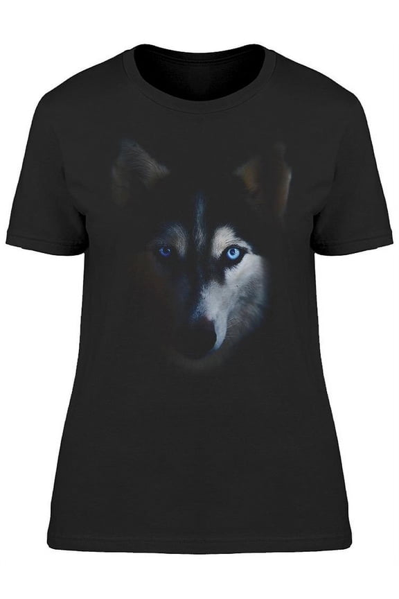 Husky Face In Darkness T-Shirt Women -Image by Shutterstock Women T-Shirt, Female Small