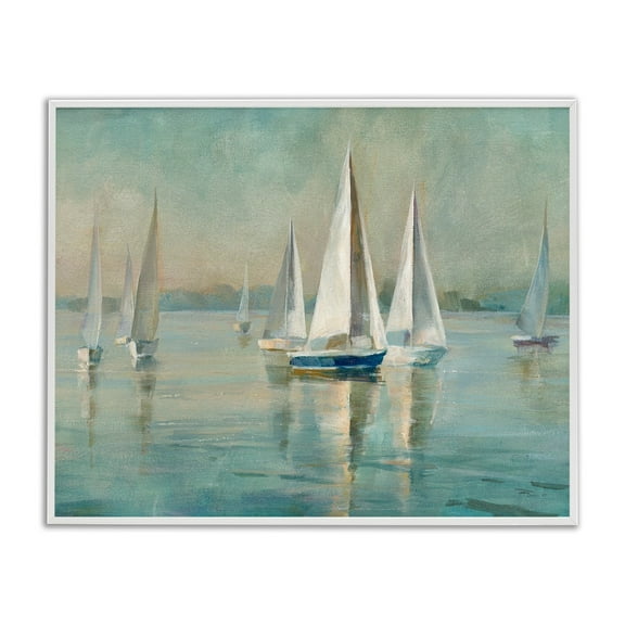 Stupell Industries Traditional Sailboats Water Lake Relaxed Nautical Painting White Framed Art Print Wall Art, 11x14, by Danhui Nai