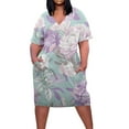 thumbnail image 2 of Sakmal Blue Dresses for Women 2024 Casual Spring Mid-Length V-Neck Loose Fit Floral Short Sleeve Shift Dress, 2 of 5