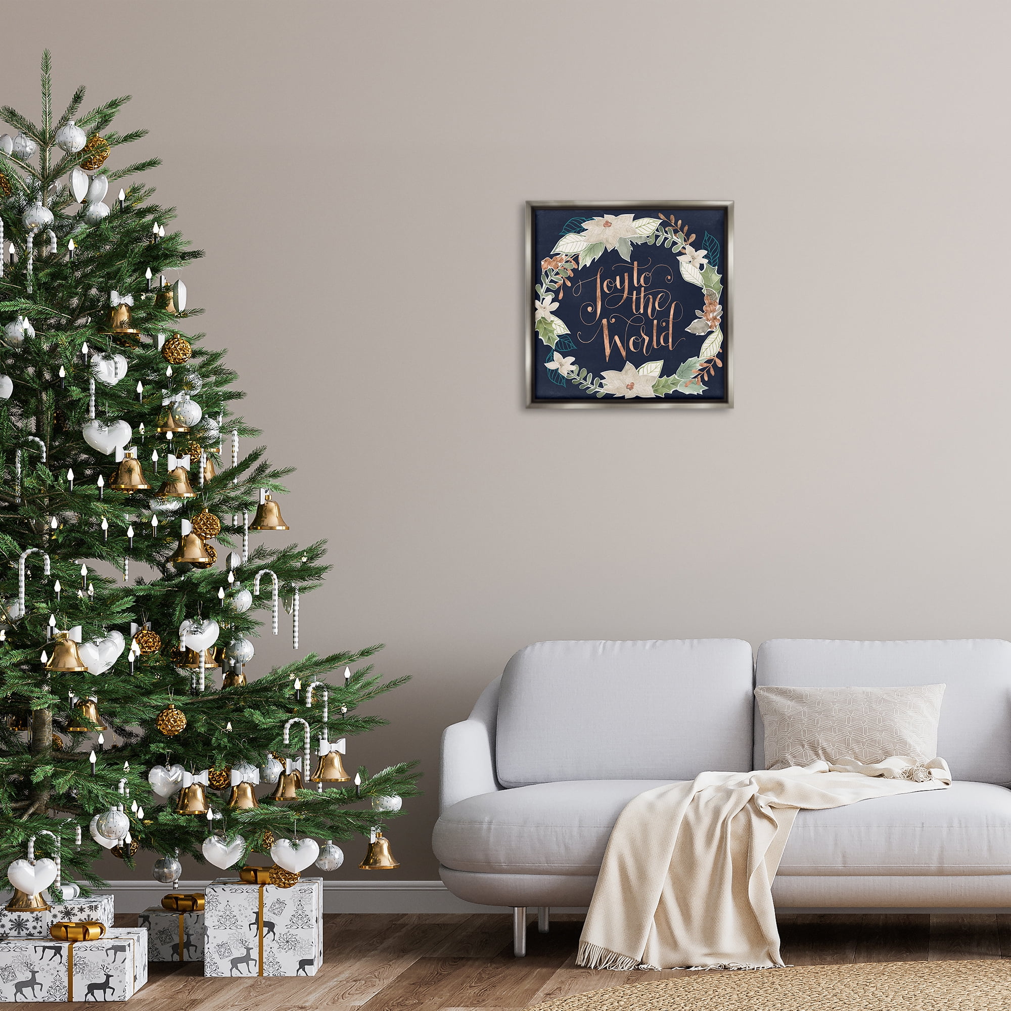 Stupell Industries Joy To The World Holiday Painting Gray Floater Framed Art Print Wall Art, 25 x 25