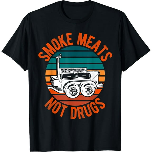 Smoke Meats Not Drugs Funny BBQ Grill Smoker Vintage Sunset T-Shirt