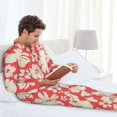thumbnail image 6 of Honeii Beige Flowers Pattern Mens Pajamas Set,2pcs Men's Lounge Long Sleeve Sleep Shirt and Pajama Bottoms Sleepwear Set,Mens Pjs Sets-Large, 6 of 7