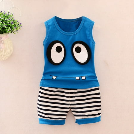 

Outfits for Kids Patterns Cartoon Sleeveless Shorts Tankstriped Vest 2Pcs Kids formal Suits for Boys