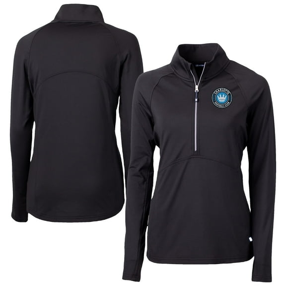 Women's Cutter & Buck  Black Charlotte FC Adapt Eco Knit Stretch Recycled Half-Zip Top