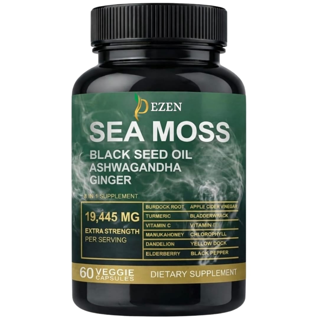 Sea Moss Capsules with Ashwagandha, Black Seed Oil, Burdock Root & Turmeric, Multi Ingredient Herbal Supplement, Pack 5