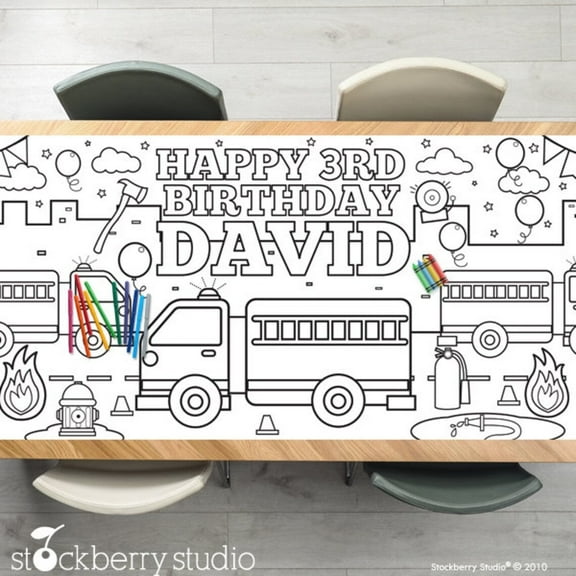 Fire Truck Coloring Tablecloth Birthday Party Decorations