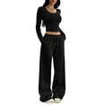 thumbnail image 2 of Women 2 Piece Matching Lounge Sets Clothing Comfiest Wide Leg Pants Y2K Sweatsuits Fall Outfit, 2 of 10