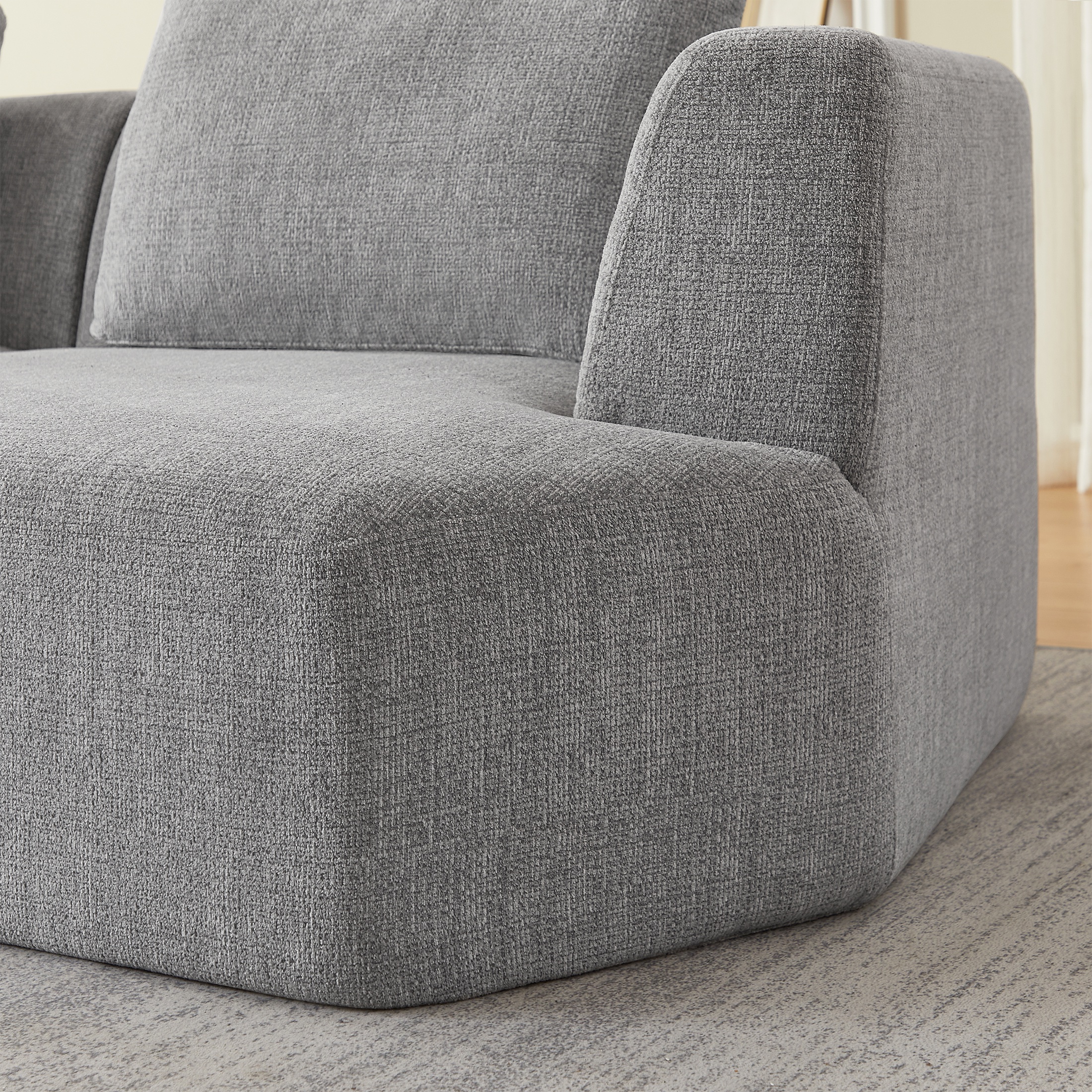 PORKISS 98.4" No-Assembly Sofa for Living Room, 3 Seater Sofa with Extra Deep Seats, Comfy Upholstered Couch for Living Room, 2 Pillows, Chenille Grey