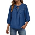 thumbnail image 2 of Loopsun Womens 3/4 Sleeve Fall Tops Fashion Solid Crew Neck Casual Shirt Blouse, 2 of 4