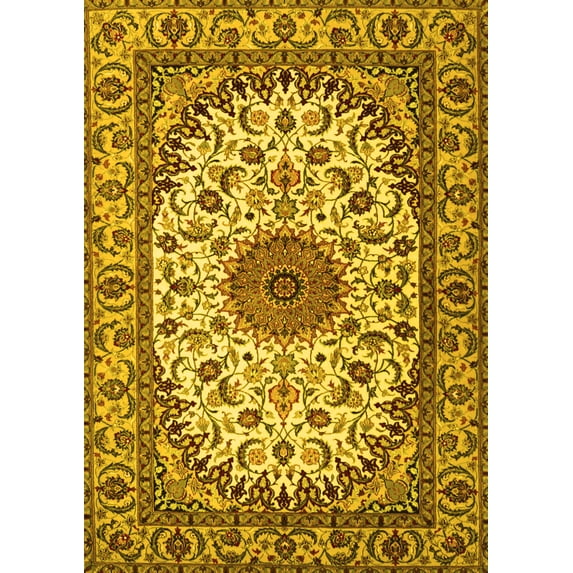 Ahgly Company Machine Washable Indoor Rectangle Medallion Yellow Traditional Area Rugs, 2' x 4'
