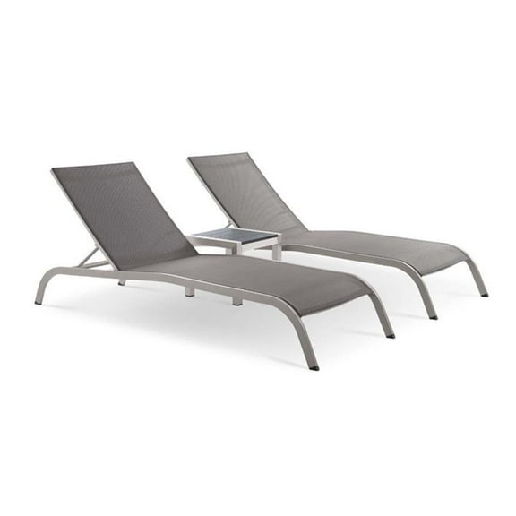Pemberly Row  3 Piece Mesh Patio Lounge Chair Set in Gray