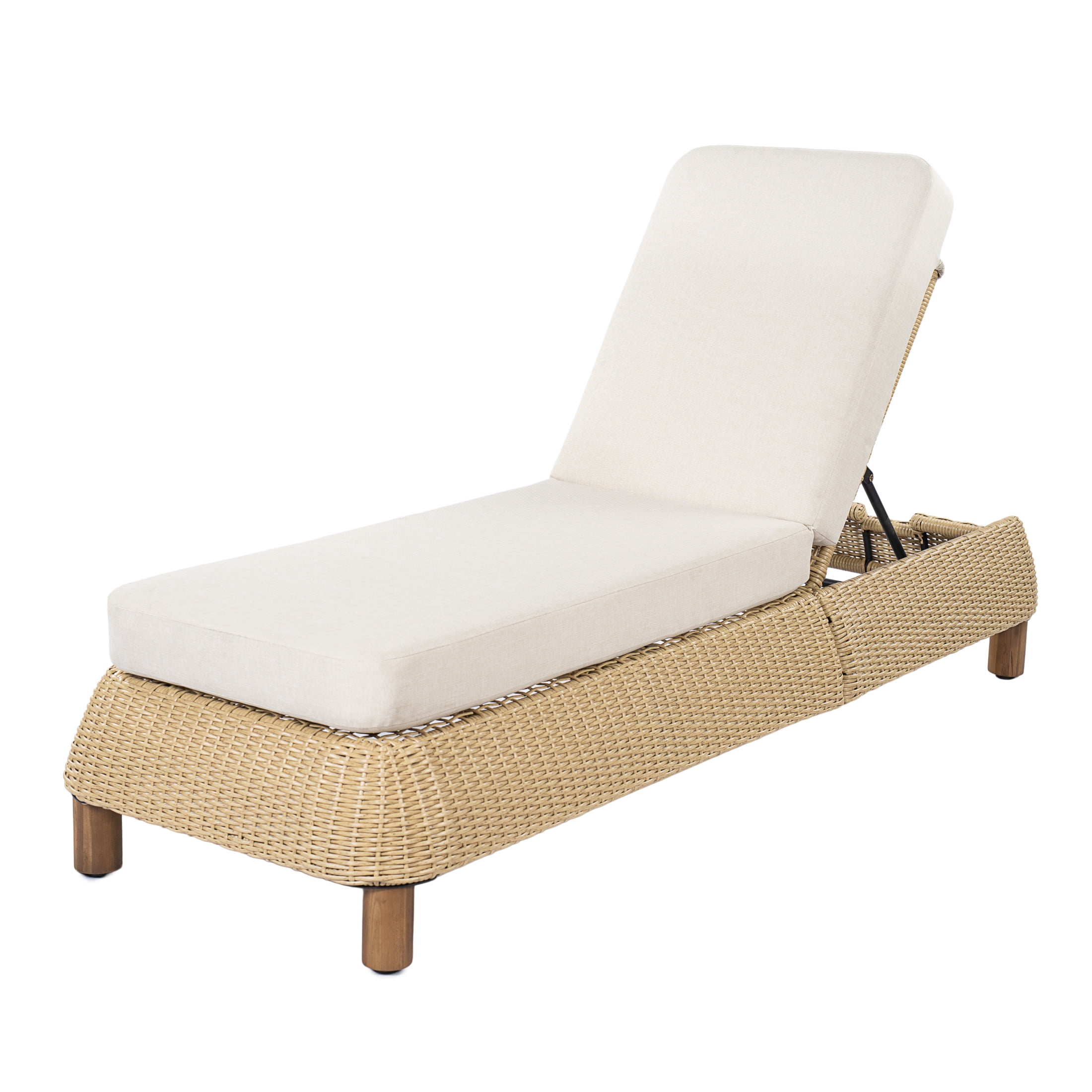 Christopher Knight Home Outdoor Adjustable Chaise Lounge Chair, Wicker Recliner with Cushion, Natural + Beige