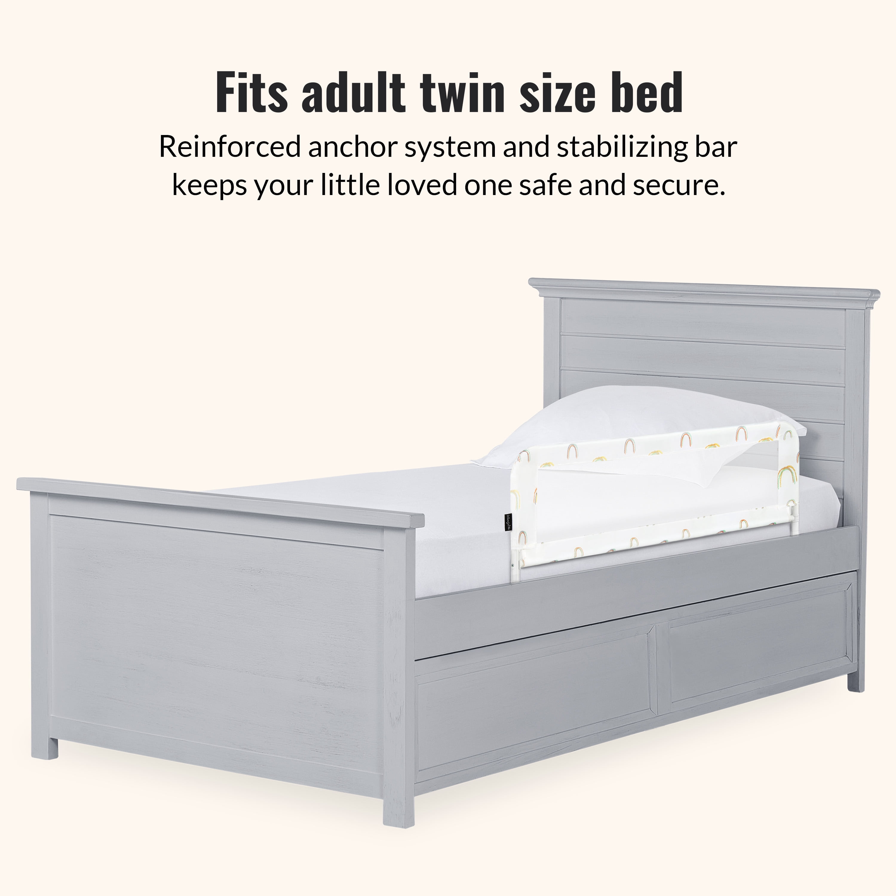 Dream On Me Adjustable Mesh Bed Rail, Rainbow Grey Print