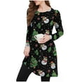 thumbnail image 5 of Women's Christmas Pleated Dress Long Sleeve Crewneck Printed Skirt with Pockets Black-1 L, 5 of 6