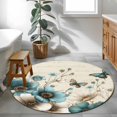 thumbnail image 4 of Round Area Rugs Collection 4 Ft, Teal Tulip Butterfly Non-Slip Residential Carpet, Turquoise Floral Farmhouse Beige Indoor Crawling Mats Runner Rugs for Living Room/Dining Room/Bedroom, 4 of 9