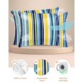 thumbnail image 2 of Hokiten Pillow Cases Standard Size Set of 2, Lumbar Pillow Covers, Blue Yellow Teal Stripes Satin Pillowcases with Zipper for Hair/Skin, Boho Colorful Ombre Texture 20x26 Inches, 2 of 6