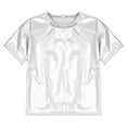 thumbnail image 4 of Hansber Kids Girls Metallic Short Sleeve T-Shirt and Harem Pants Set Jazz Hip Hop Latin Performance Dancewear Silver 7-8, 4 of 7