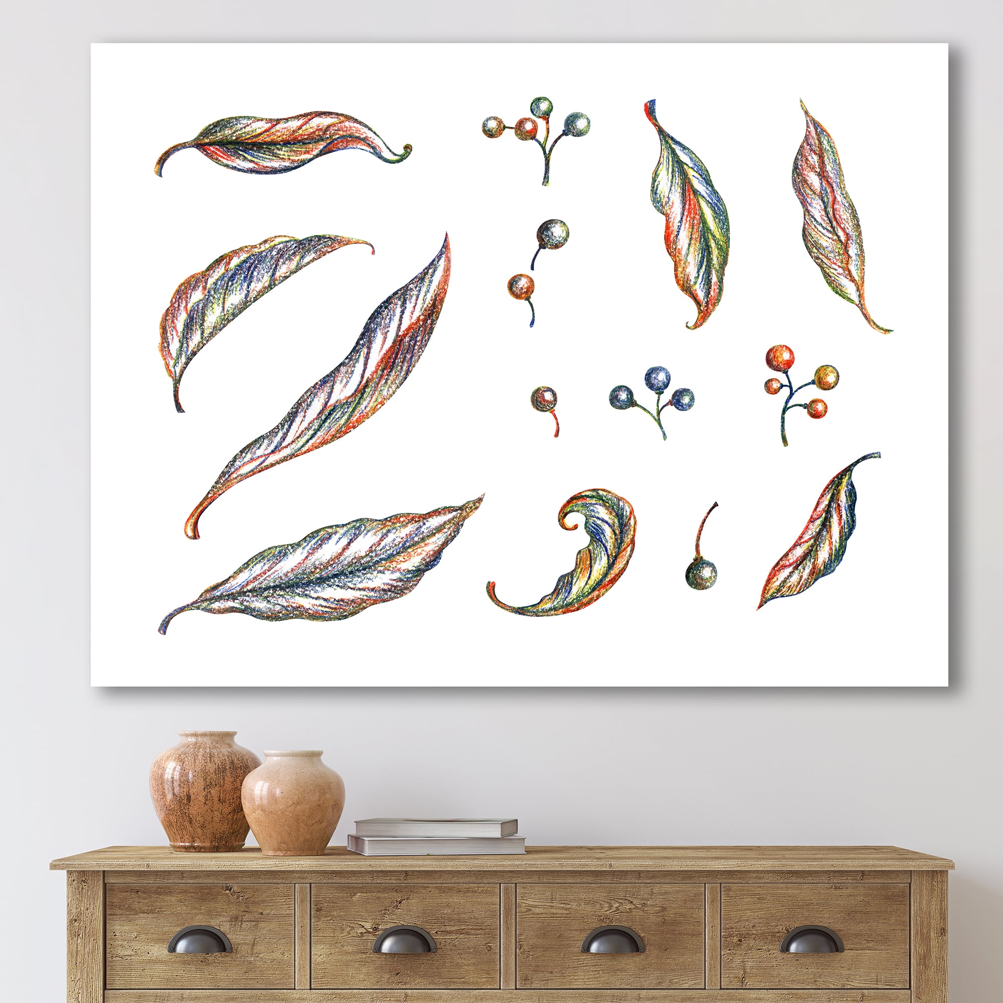 Designart ' Leaves and Berries Of Wild Grapes ' Bohemian & Eclectic Canvas Wall Art Print