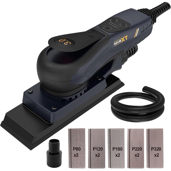 MAXXT Brushless Electric Sheet Sander, 3mm Orbital 350W, 3A, 10000RPM Variable Speed with 10 Sanding Paper for Woodworking