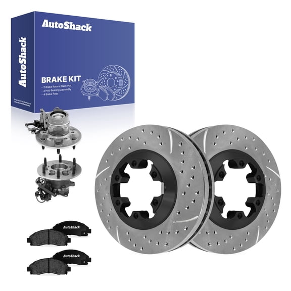 AutoShack Front Vented Drilled & Slotted E-Coated Brake Rotors   Ceramic Pads   Hub Bearing Assembly 8-PC Brake Kit Replacement for 2004-2008 Chevrolet Colorado ShadowGuard 11.02" (280 mm)