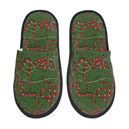 Balery Red Snake Slient Indoor Furry Fleece Comfort House Shoes Soft Non-Slip Home Shoes Cotton slippers House Slippers-- Medium