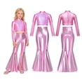 thumbnail image 2 of iiniim Girls Metallic Disco Hip Hop Jazz Dance Outfit Sequin Crop Top and Split Bell Bottom Pants Streetwear Pink 8, 2 of 7