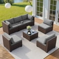 thumbnail image 6 of Patio Furniture Set, Lofka 7-Piece Outdoor Sectional Sofa with Tempered Glass Table for Backyard & Porch, Wicker | Metal | Gray, 6 of 11
