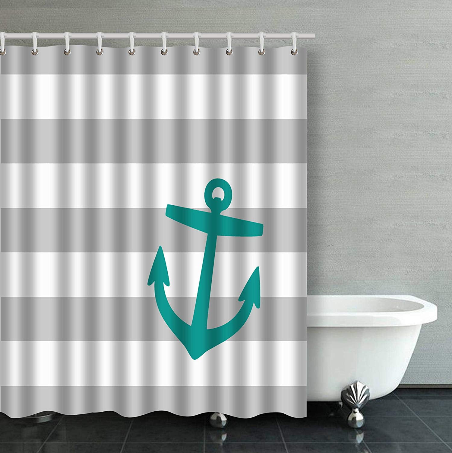 Bpbop Stripe Pattern Gray And Teal, Anchor Bathroom Shower Curtain