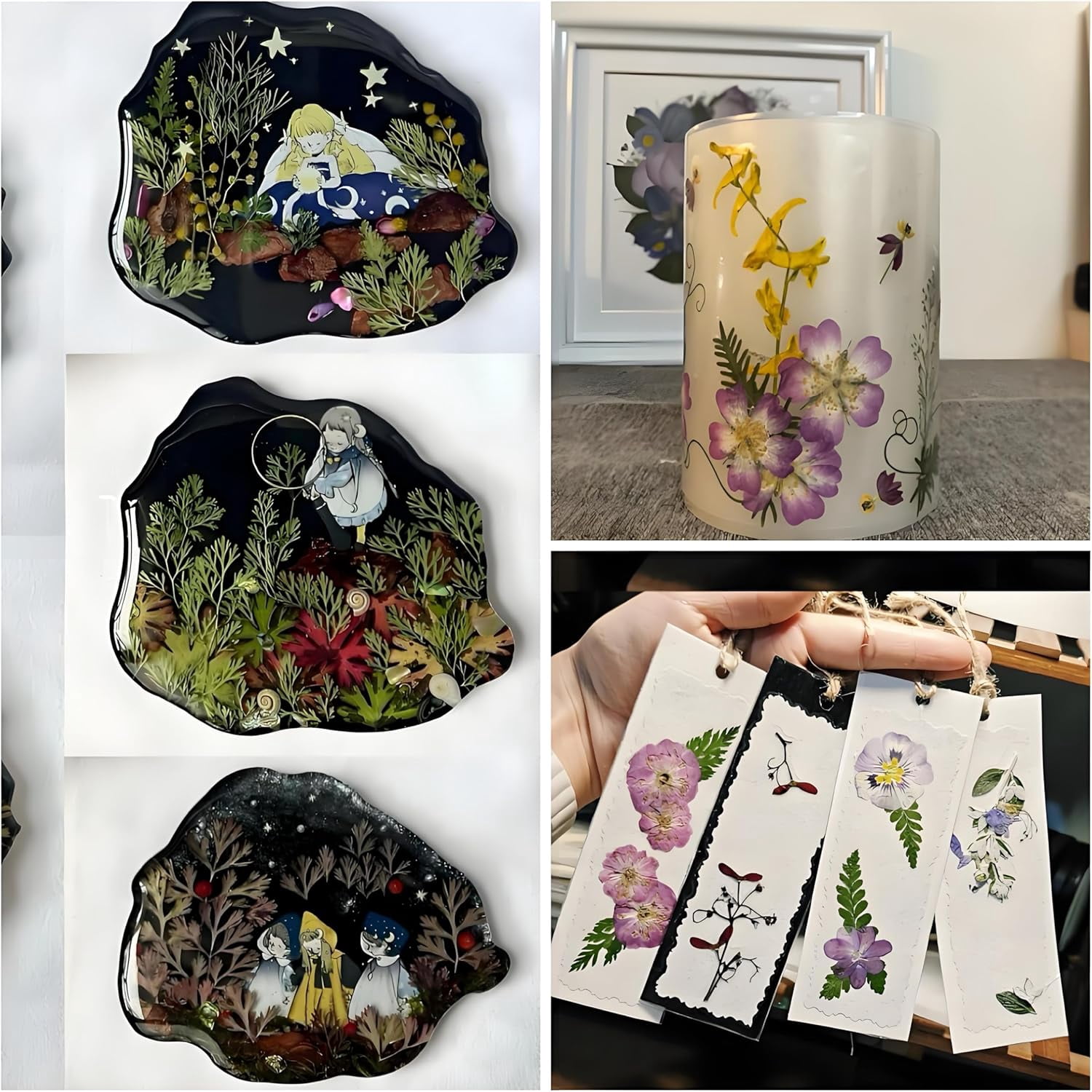 MetalM -140Pcs Dried Pressed Flowers,Natural Dried Flowers Bulk with Dried Leaves for Resin,Mixed Color Dried Flowers for DIY Crafts,Epoxy Resin,Candle Making,Jewelry,Floral DIY Art,DIY Supplies Kits