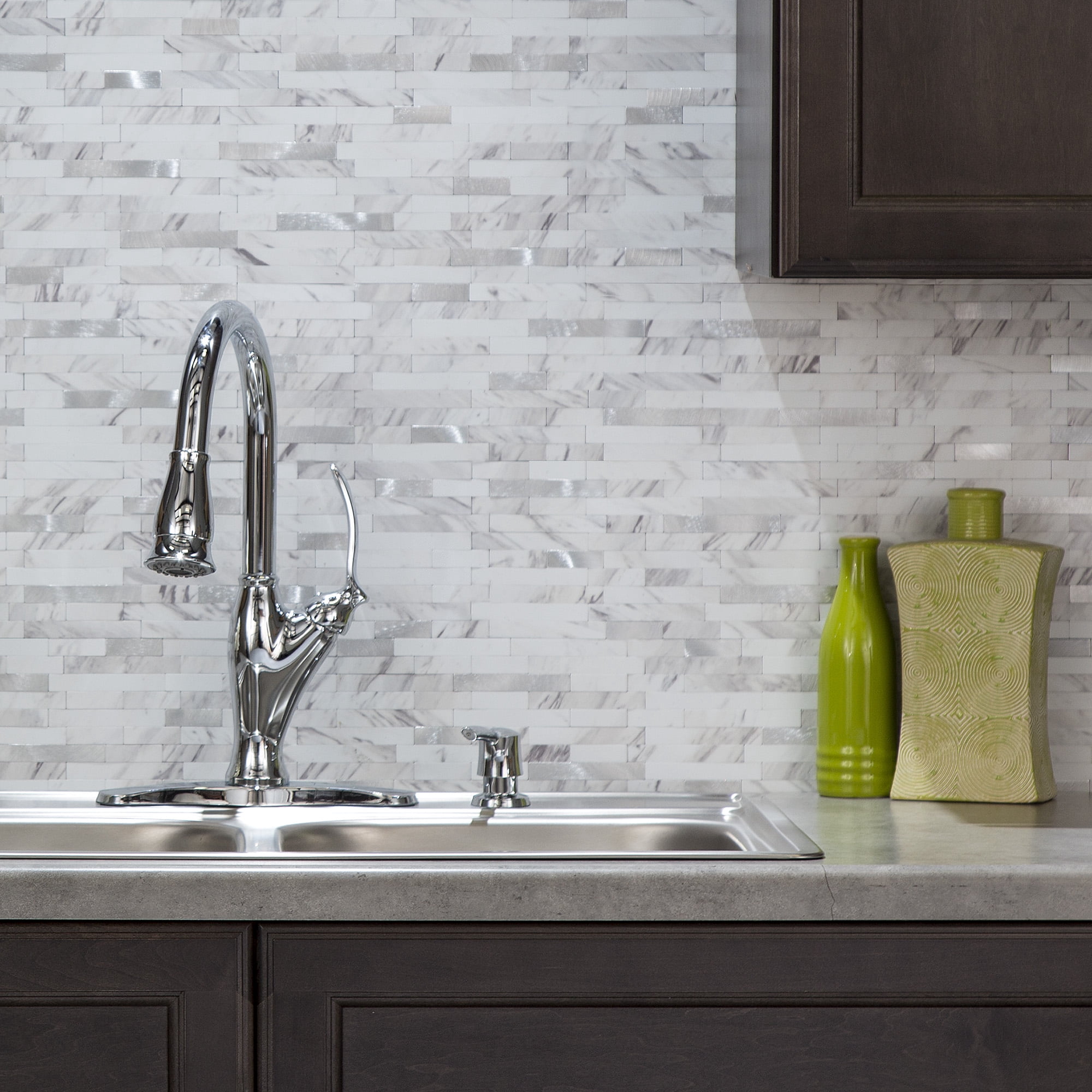 Aspect Collage 12in x 5.8in Peel and Stick Backsplash in Marble Shine (2pc per pack/5-Pack)