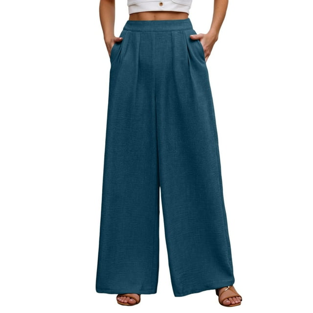 Women's Casual Pants High Waist Straight Leg Comfortable Trousers Elastic Drawstring Daily Wear Versatile Pure Color Casual Linen Pants for Women plus Size Soft Pants Women Casual Casual Pants for