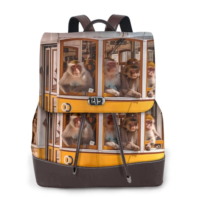 Lsque Modern Urban Monkey Pattern Womens Backpack Purse Leather Backpack Purse for Women Travel Fashion Backpack Designer Ladies Shoulder Bags