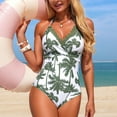 thumbnail image 5 of yueewhu Women's Colorblock Tropical One Piece Swimsuit Tummy Control Halter Bathing Suit (Army Green, XL), 5 of 7