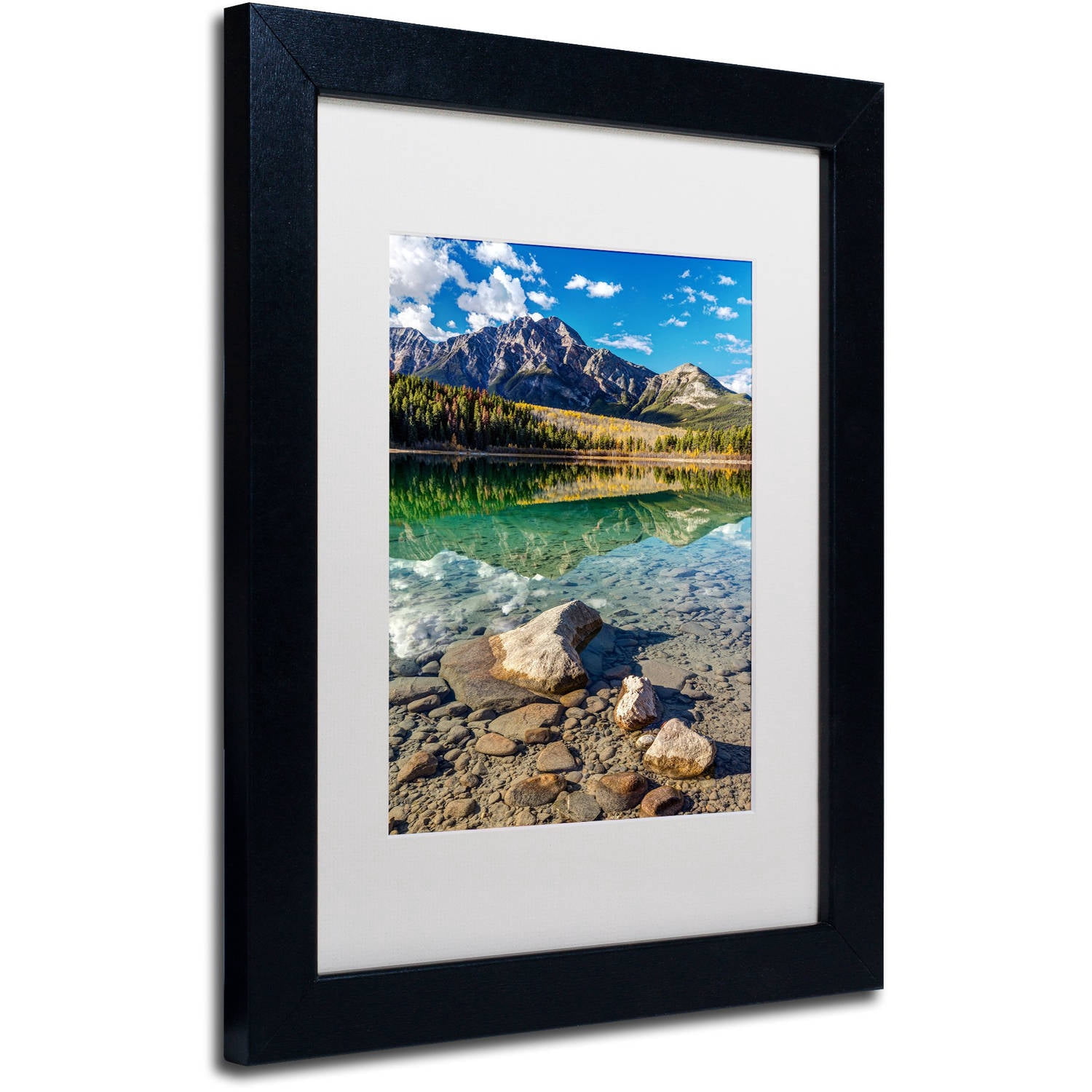 Trademark Fine Art 'Pyramid Mountain Reflection' Canvas Art by Pierre Leclerc, White Matte, Black Frame